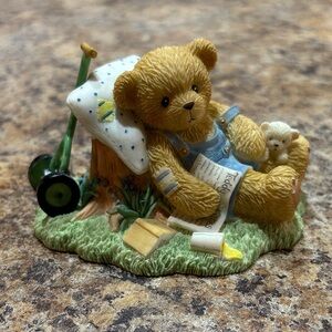 Cherished Teddies Relaxing Bear with Lamb - Tan and Blue